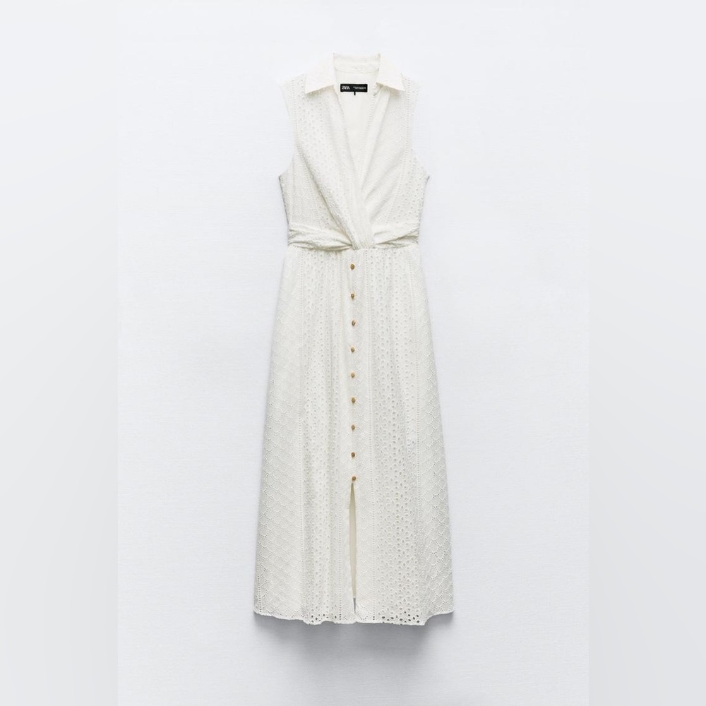 Zara V Neck Eyelet Embroidered Dress
